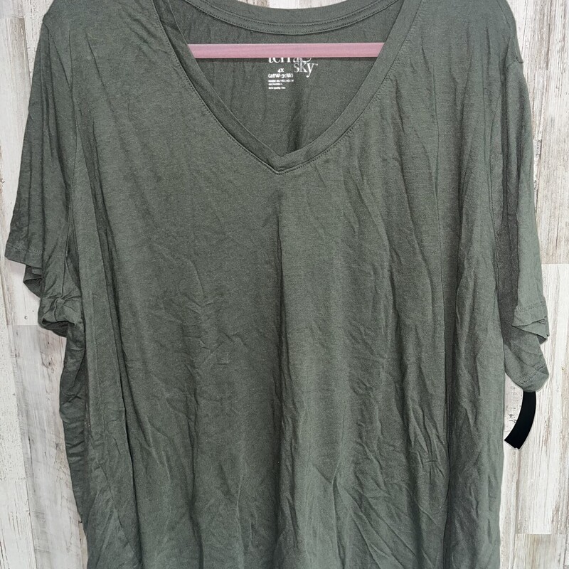 4X Olive V-Neck Top, Green, Size: Ladies 4X