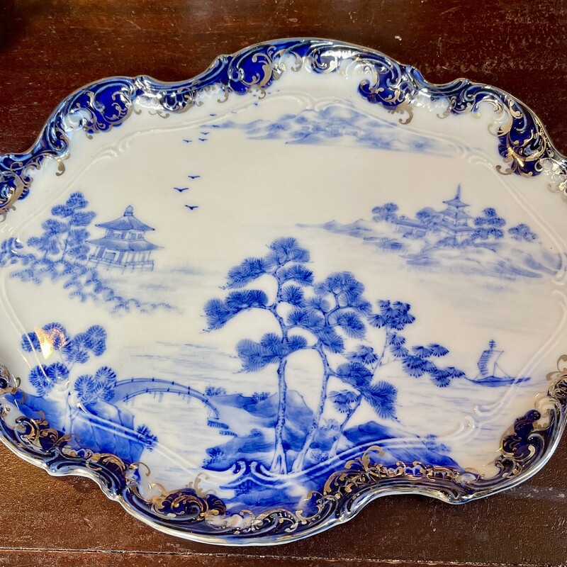 Asian Flow Blue Tray, None, Size: None