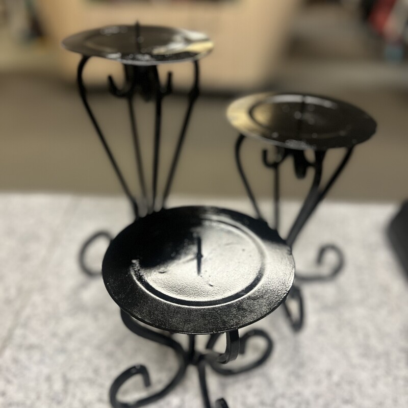 3 Black Candle Holders