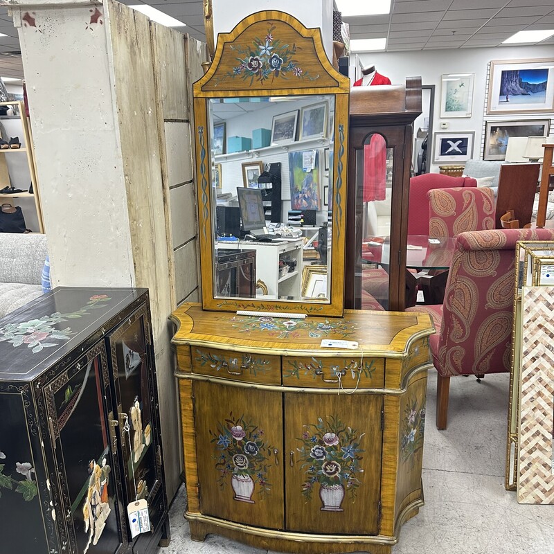 Handpainted Chest/Vanity with Mirror, Floral Design
Size: 40x33x16