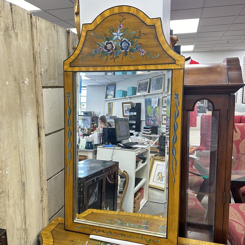 Handpainted Chest/Vanity with Mirror, Floral Design<br />
Size: 40x33x16