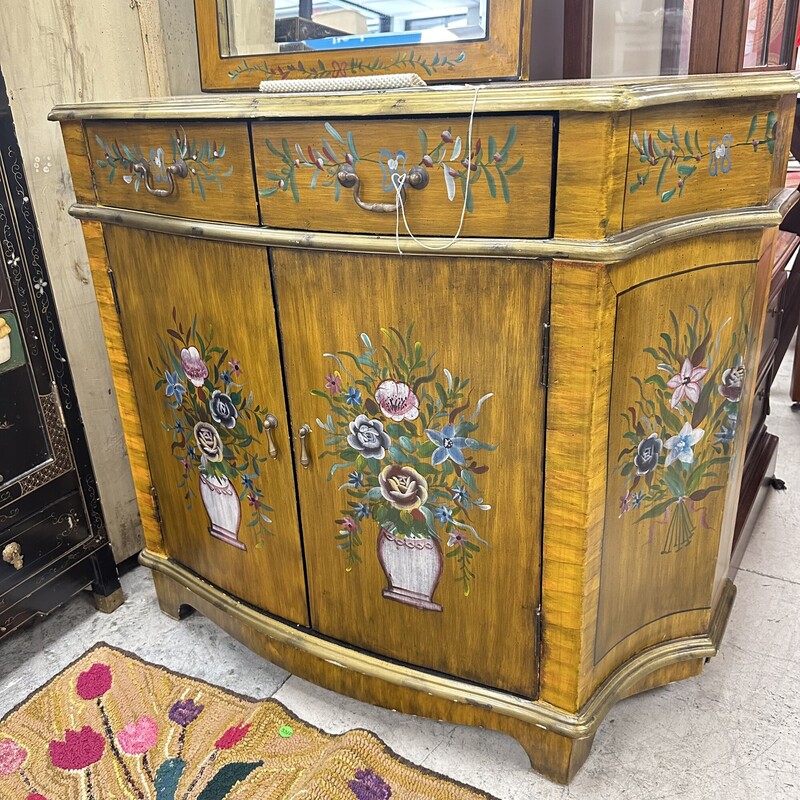 Handpainted Chest/Vanity with Mirror, Floral Design<br />
Size: 40x33x16