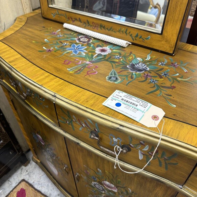 Handpainted Chest/Vanity with Mirror, Floral Design<br />
Size: 40x33x16