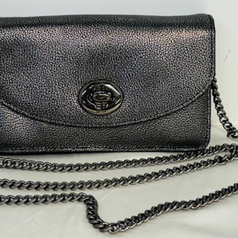 Coach Gunmetal Clutch
Silver and Black
Size: 7x5H