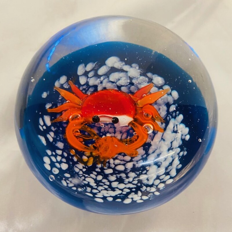 Murano Crab Shrimp Paper Weight
Orange Blue White
Size: 4x2H