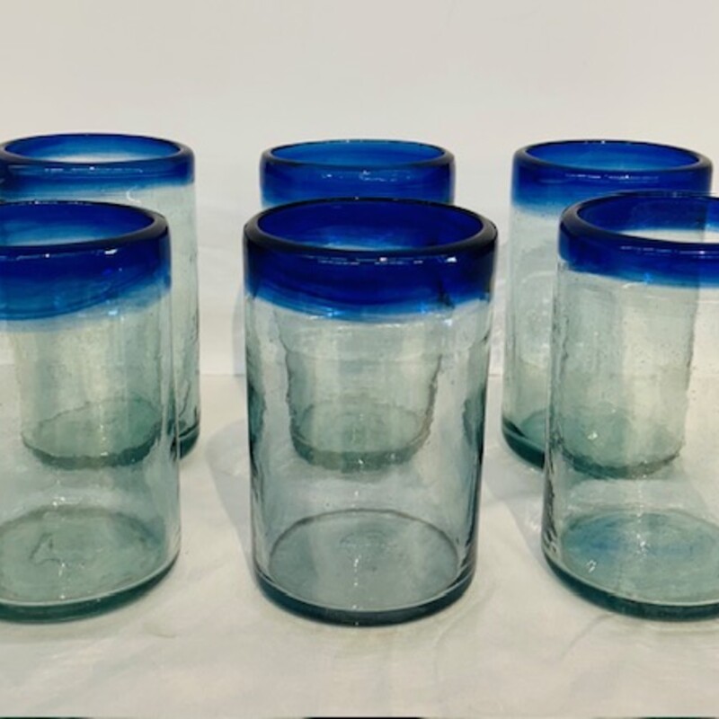 Set of 6 Mexican Blue Trimmed Glasses
Clear Blue
Size: 3 x 5H