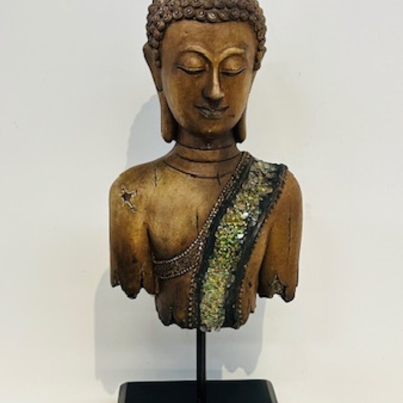 Buddha Top Half On Stand
Brown Black Yellow Green
Size: 4x14H