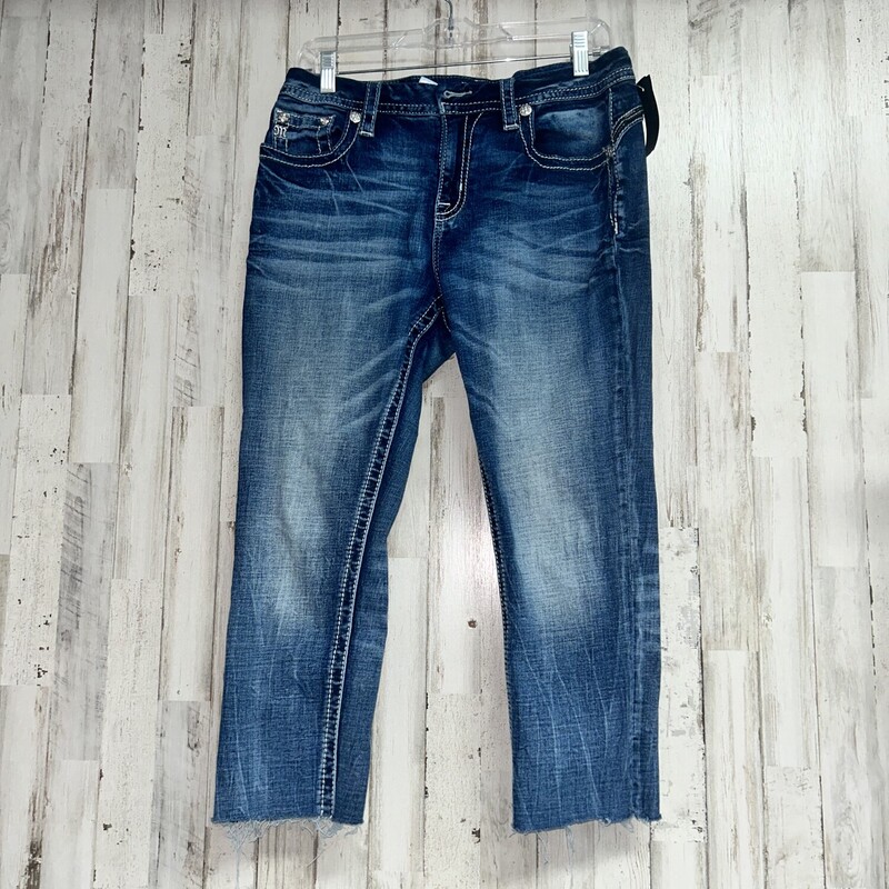 Sz29 Cropped Fray Jeans, Blue, Size: Ladies M