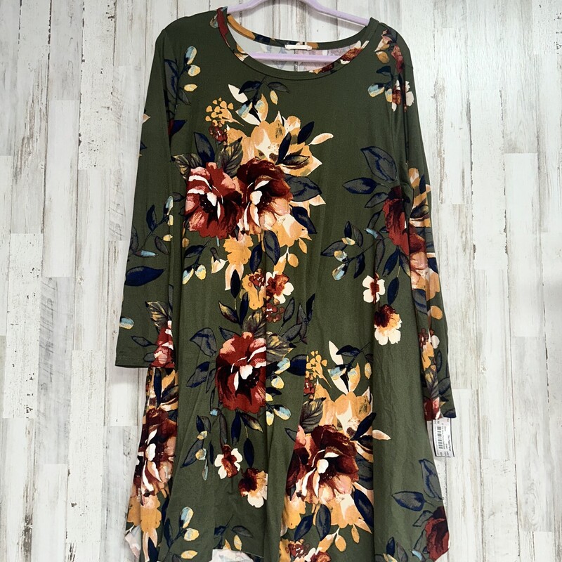1X Olive Floral Soft Dres, Green, Size: Ladies XL