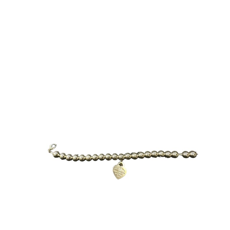 Tiffany & Co. Hardware Ball Heart Tag Bracelet<br />
sterling silver 925<br />
Bracelet: 8mm ball, 7.25 long