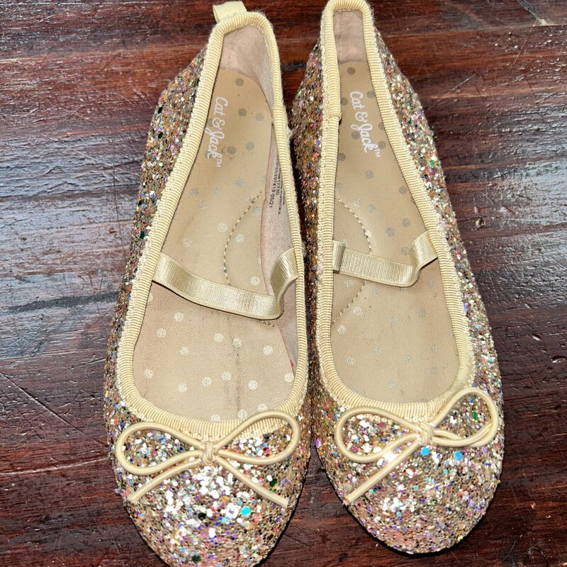 11 Gold Glitter Flats, Gold, Size: Shoes 11