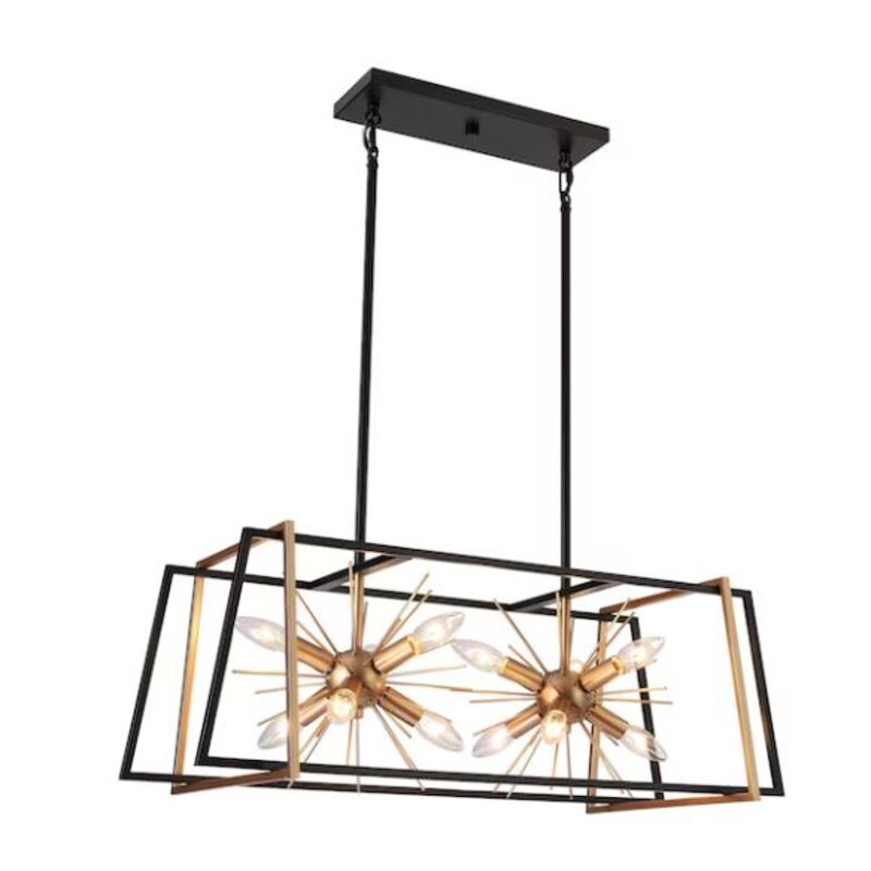 Zevni Brion Sputnik Metal Chandelier<br />
Gold Black Clear Size: 29.5 x 24H<br />
Retails: $320+<br />
<br />
The cage chandelier offers very bright lighting for your dining room, living room, foyer, bedroom, kitchen, and any large space<br />
<br />
Requires 12 x max 40-Watt E12 bulbs (not included), compatible with LED bulbs<br />
<br />
Light fixture dimension: 29.5-in W x 14-in D x 10.5-in H; canopy size: 13.5-in L x 4-in W