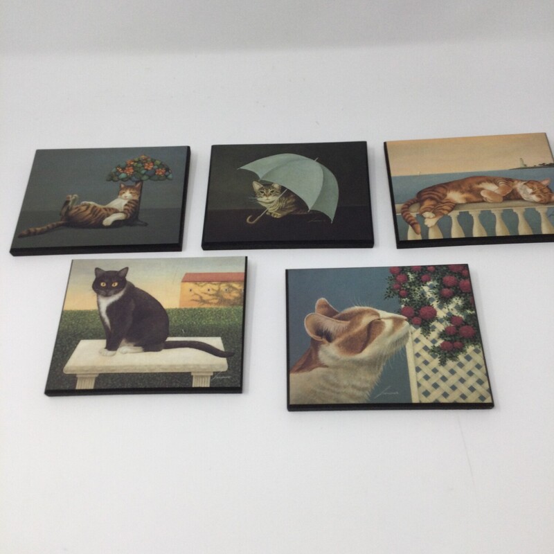 Set Of 5 Wall Plaques Cat