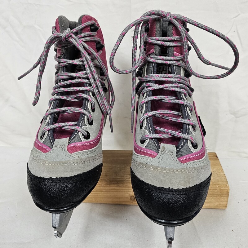 CCM Jamie Girl Sale & Pelletier Figure Skates, Pink & Gray, Size: 1, pre-owned in great shape