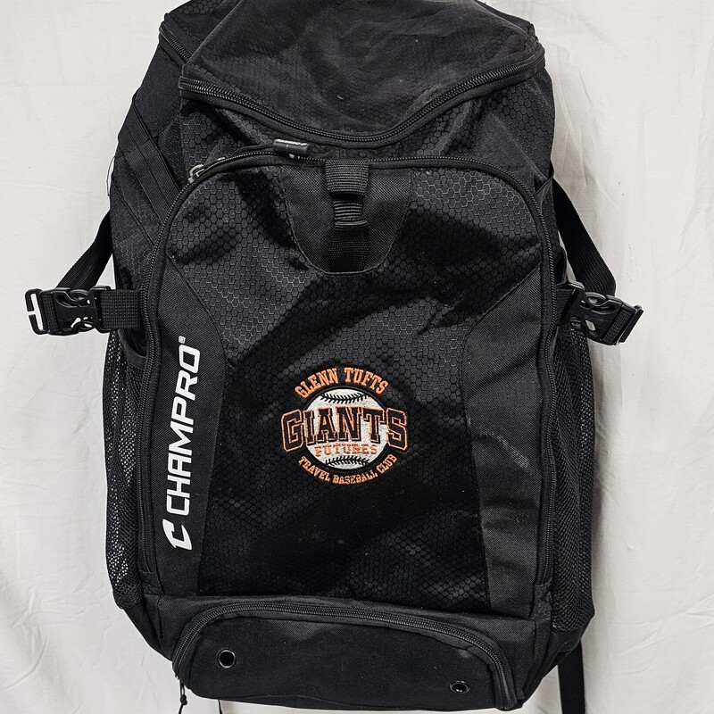Champro Baseball Backpack, Black, Size: Catchers, pre-owned, team Glenn Tufts Travel Baseball Team, Future Giants