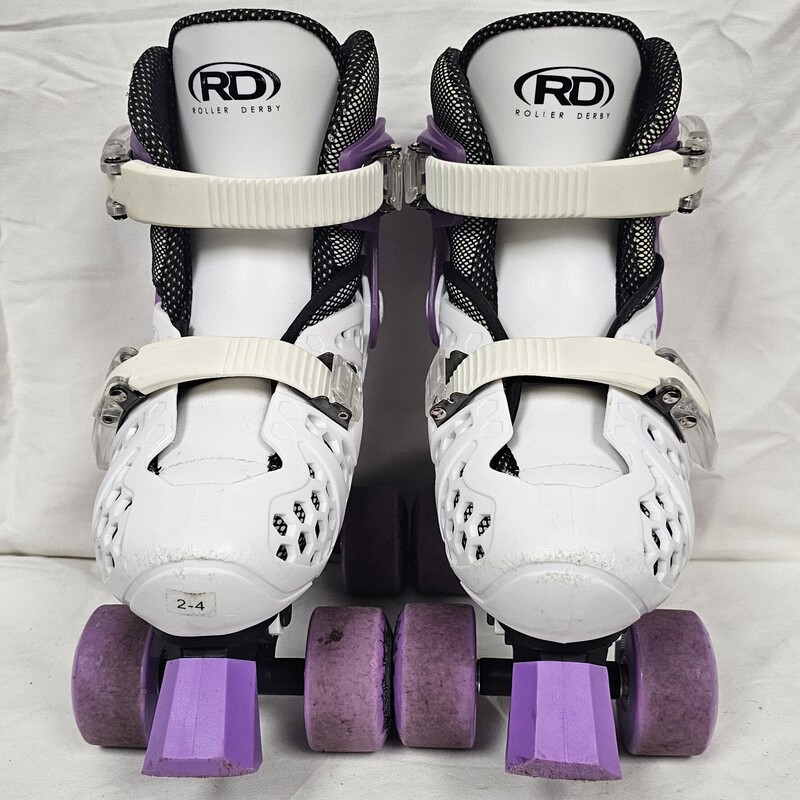 Roller Derby Trac Star Adjustable Roller Skates, Kids Sizes: 2-4, White, Pruple, Black, Pre-owned