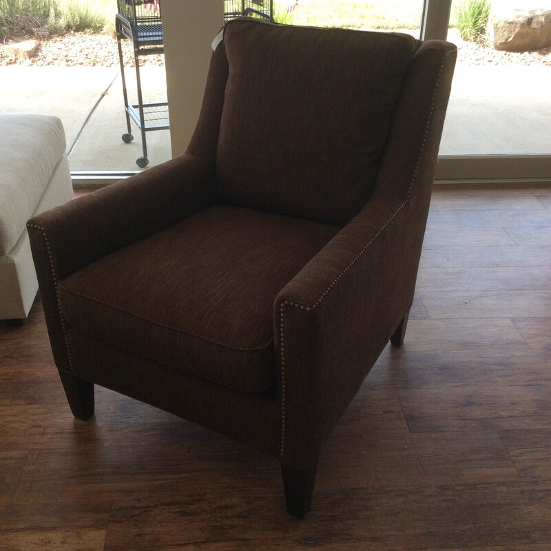 Super nice chair by McNabb Risley. Upholstered in a dark chocolaty brown with a nailhead trim. Good condition.