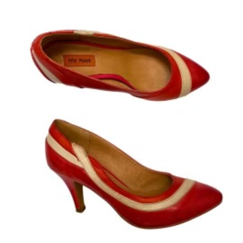 Miz Mooz Milan Pumps<br />
Leather Uppers<br />
Colors:  Red, Pink and Cream<br />
Size: 7