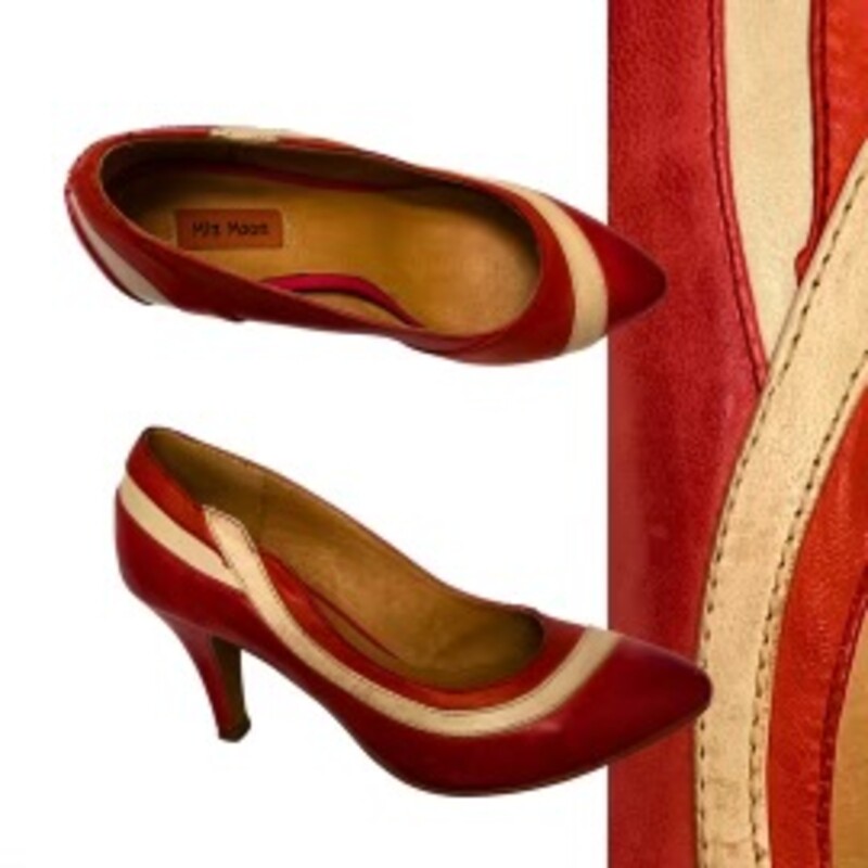 Miz Mooz Milan Pumps<br />
Leather Uppers<br />
Colors:  Red, Pink and Cream<br />
Size: 7