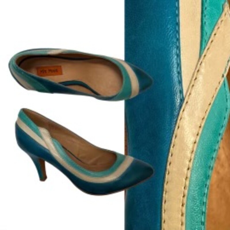 Miz Mooz Milan Pumps<br />
Leather Uppers<br />
Color:  Ocean<br />
Size: 7