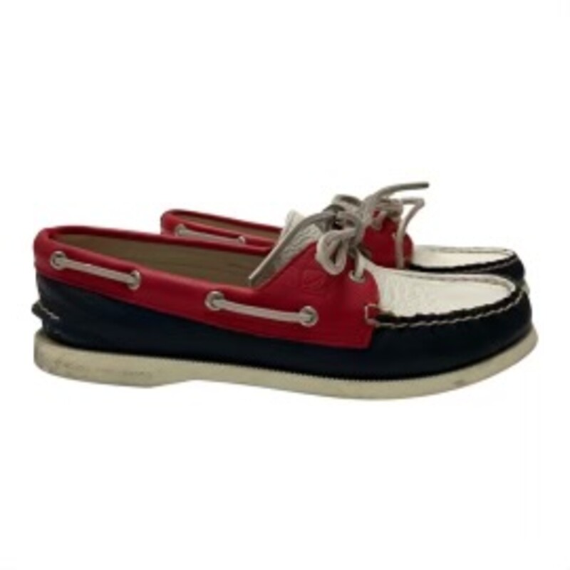 Sperry Audrey Boat Shoes<br />
Leather Uppers<br />
Colors: Red, Navy, and White<br />
Size: 7