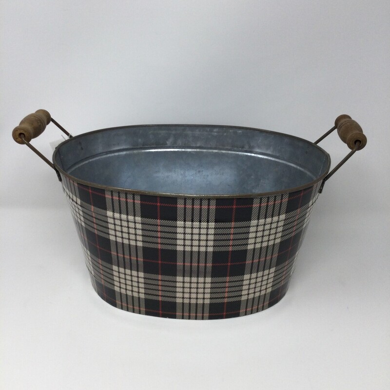 Metal Bucket Wood Handles, Black/white/Red.,
Size: 7X12