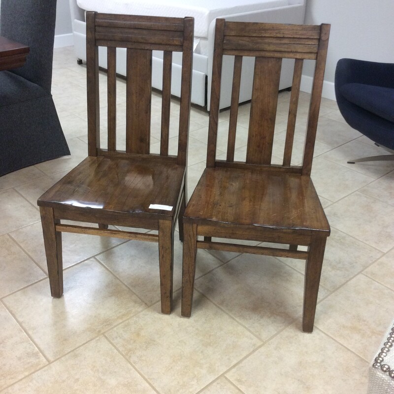 This pair of solide wood Kinkaid Chairs have a medium brown finish,