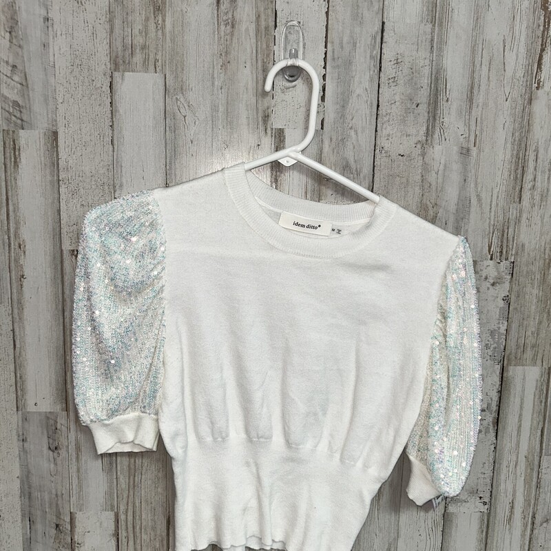 M White Knit Sequin Top