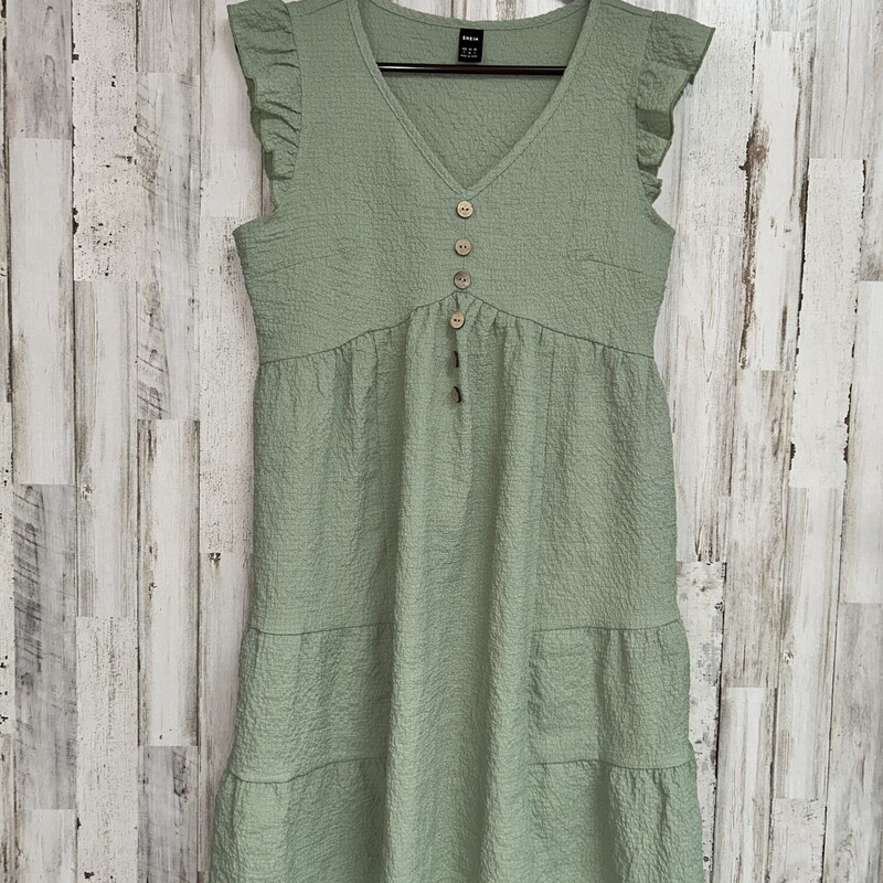 S Sage Button Dress, Green, Size: Ladies S