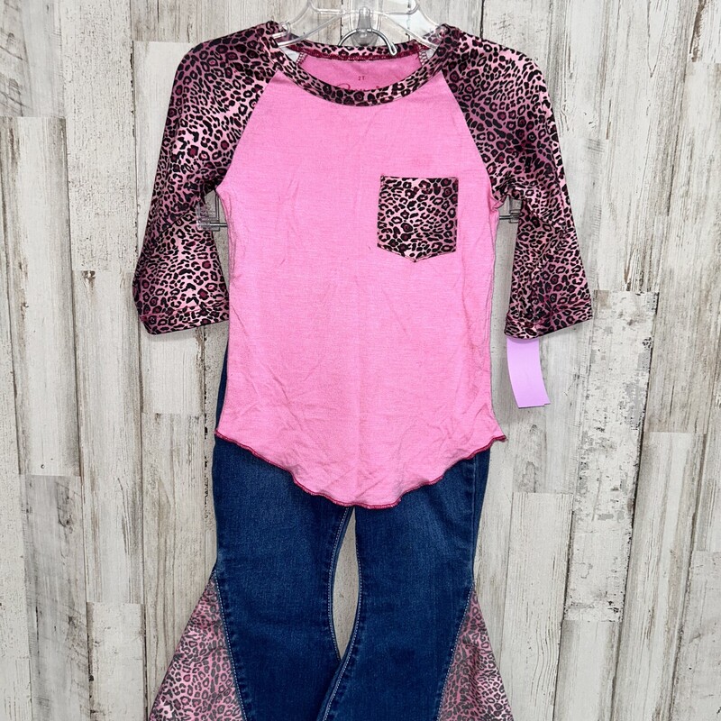 2T 2pc Pink Leopard Flare