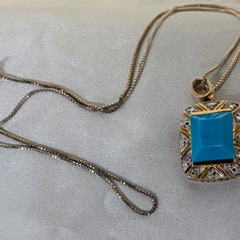 925 CZ Turquoise Square Stone Necklace
Gold Silver Blue Size: 18L