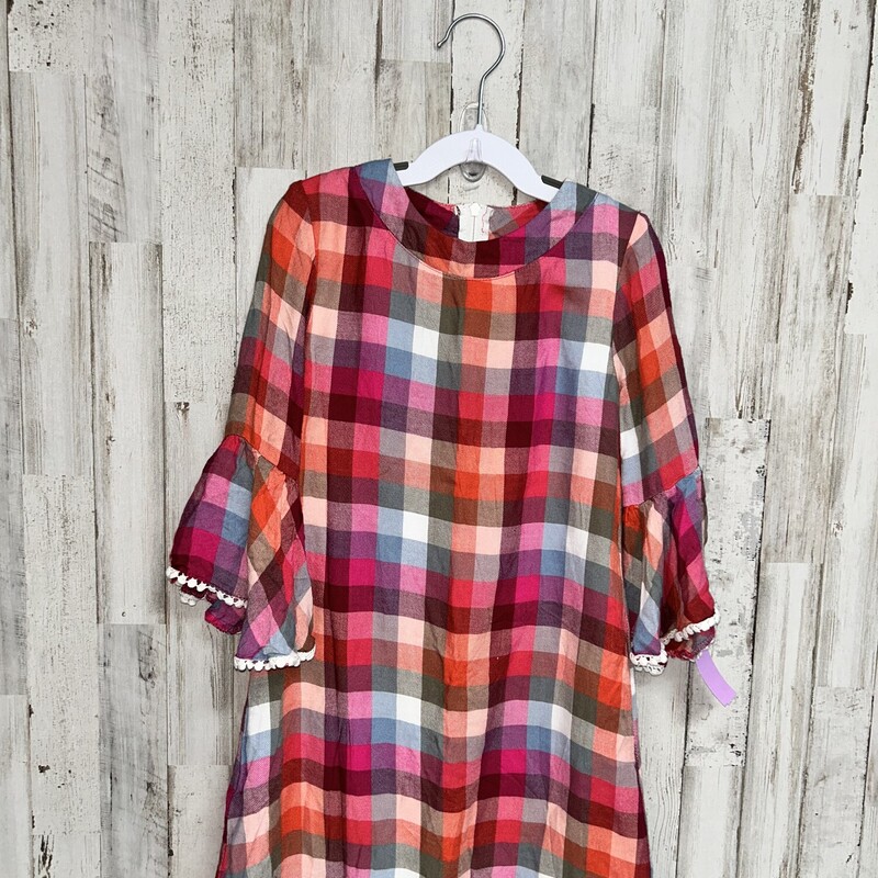 7 Red Plaid Print Dress, Red, Size: Girl 7/8