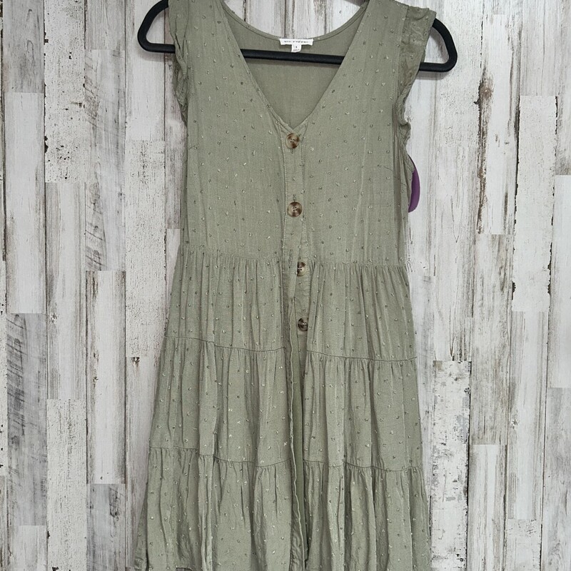 S Sage Dotted Button Dres
