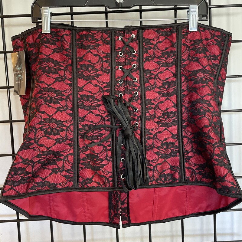 Bustier Femme Fatales, Red/blk, Size: 1X
sayx 6X but that is just a joke. Fits from XL to smaller 2X