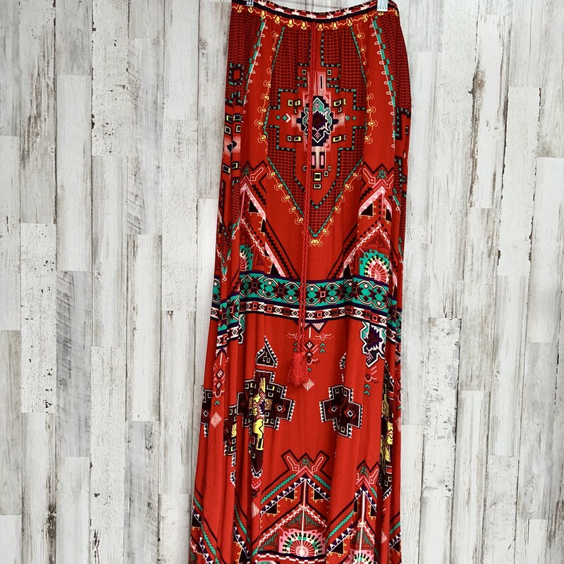 S Red Printed Maxi Skirt