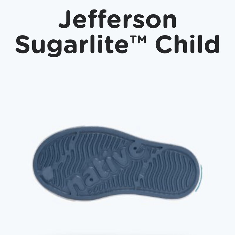 Native Jefferson Child, Oasis Blue, Size: C5
It's the leader of lite-ness and our original EVA all-star, the uncompromisable Jefferson. Like any reigning ruler of the ring, the Jefferson encompasses all of the fine features that you'd expect from a Native shoe. It's shock absorbent, odor resistant, hand-washable, and comes in an infinite assortment of colors and treatments. Capabilities clouds could only dream of.

MATERIALS
Rubber Rand and Toe
Injection Molded EVA Construction