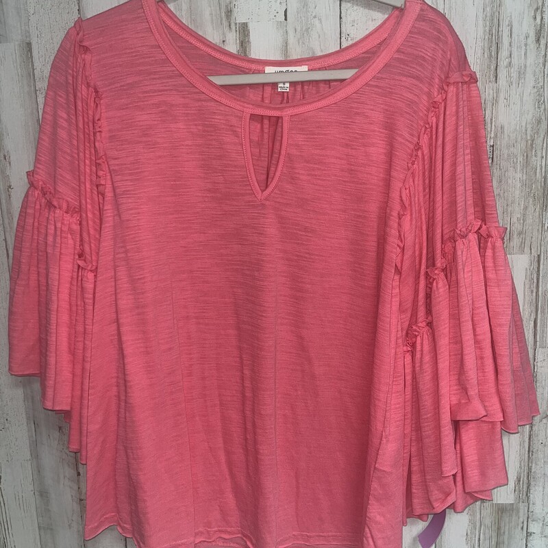 S Pink Keyhole Frill Top