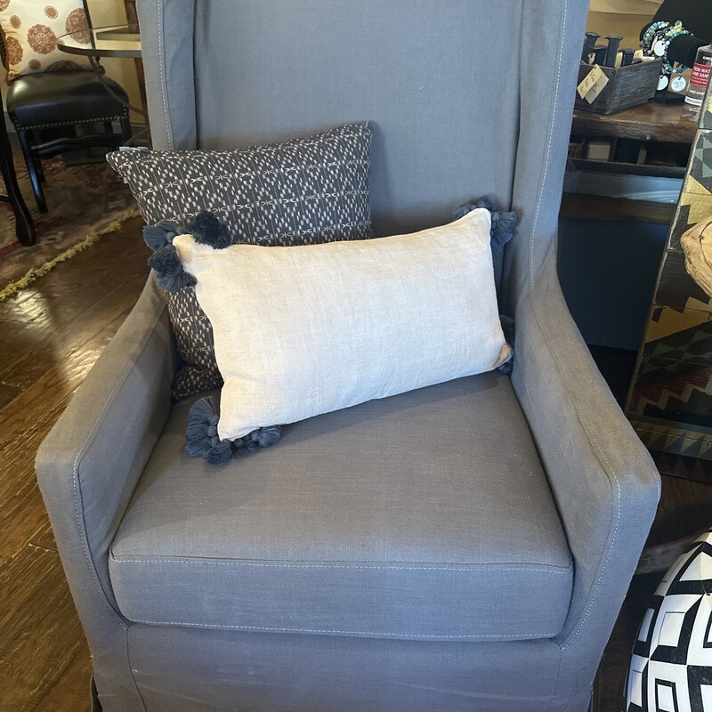 Zin Home Finn Linen Slipcovered Swivel Wing Chair

Size: 42Tx27Wx30D

Constructed of wood, metal and linen
Upholstered in creamy cotton linen blended fabric.
Seat cushion filled with a soy core wrapped in dacron.
Spot clean slip cover. Thick seat cushion. Swivel Chair base.