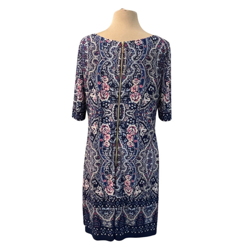 New Eliza J Dress<br />
Fully Lined<br />
Elbow Length Sleeves<br />
Floral and Paisley Pattern<br />
Colors: Blue, Pink, and White<br />
Size: 12