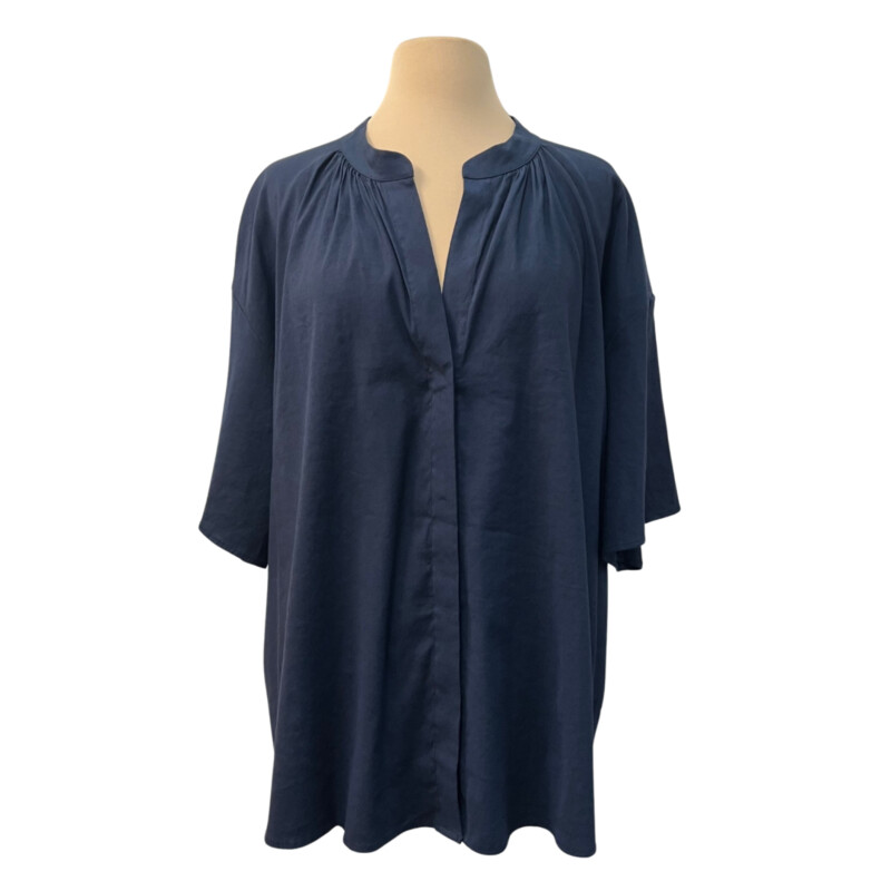 NEW Vince Top
Linen Blend
Short Sleeve with Cute Flare
Color: Navy
Size: 2X
Retail Price:  $275.00