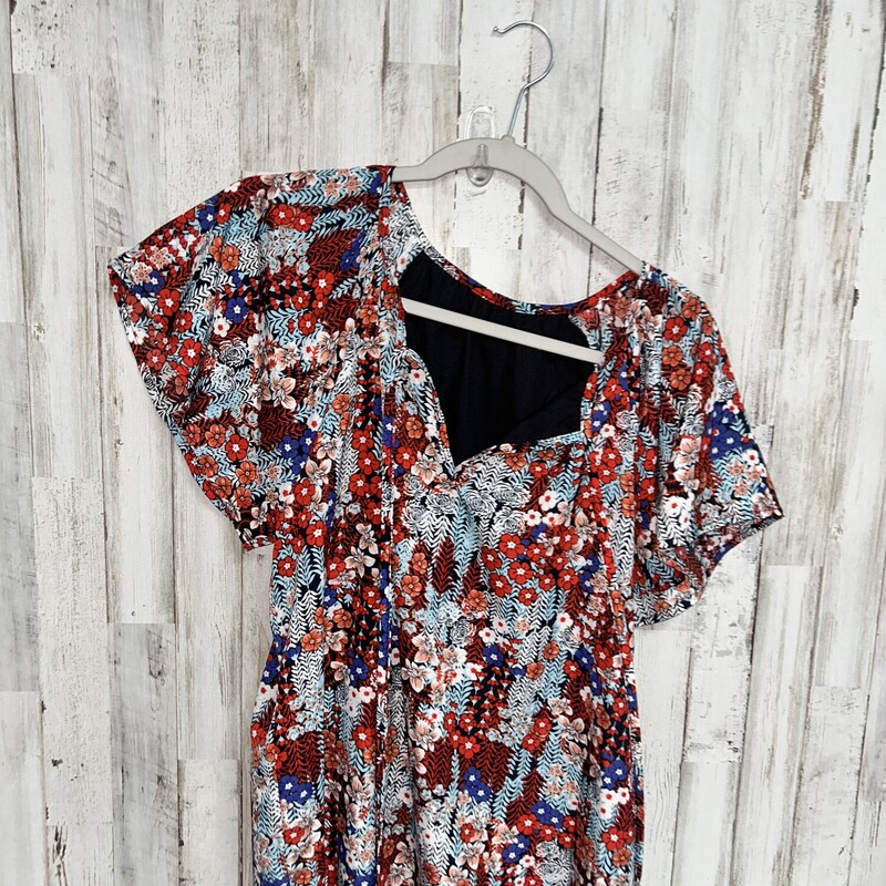 M Red/Blue Floral Top, Red, Size: Ladies M