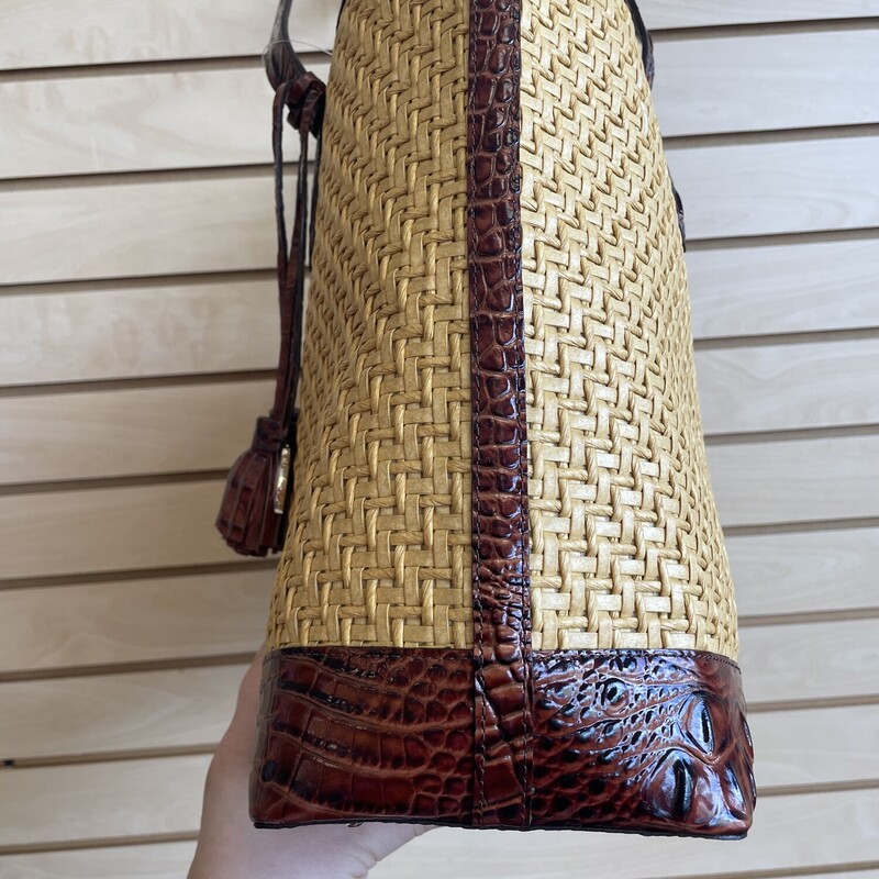 Brahmin Brooke Purse, woven pattern brown trim