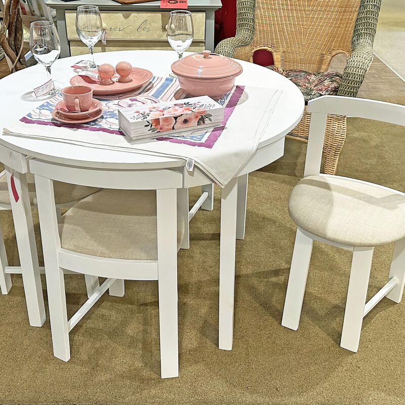 Rd White Table W/4 Chairs