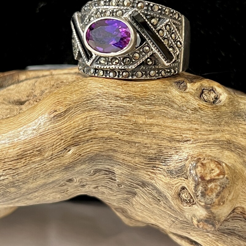 Sterling marqasite & purple stones ring