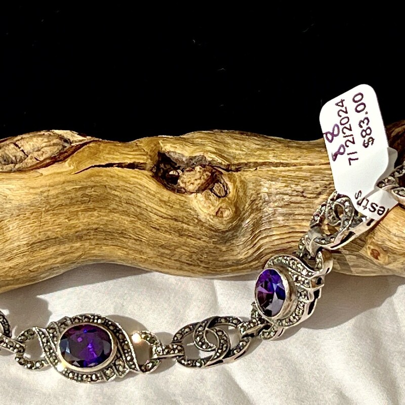 Sterling marqasite & purple stone bracelet