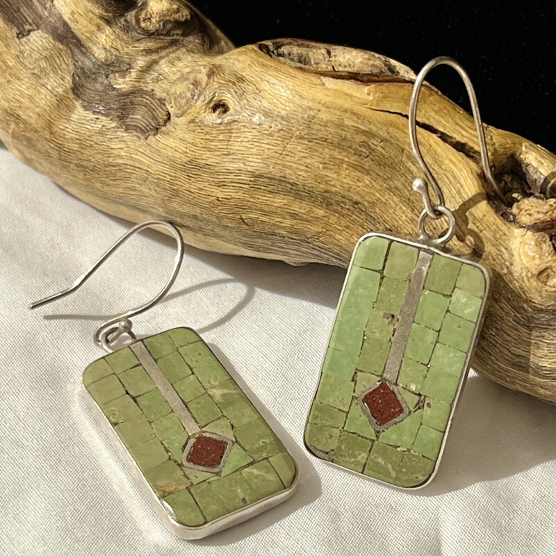 Green rectangle with inlay earrings