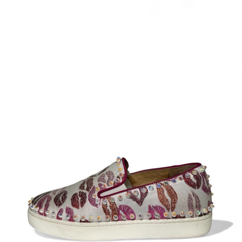 Louboutin Kiss Print Slip, Red/Pink, Size: 38