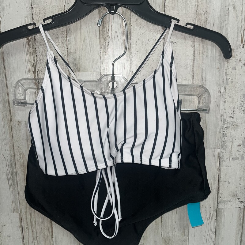 S 2pc Black Striped Swim, Black, Size: Ladies S