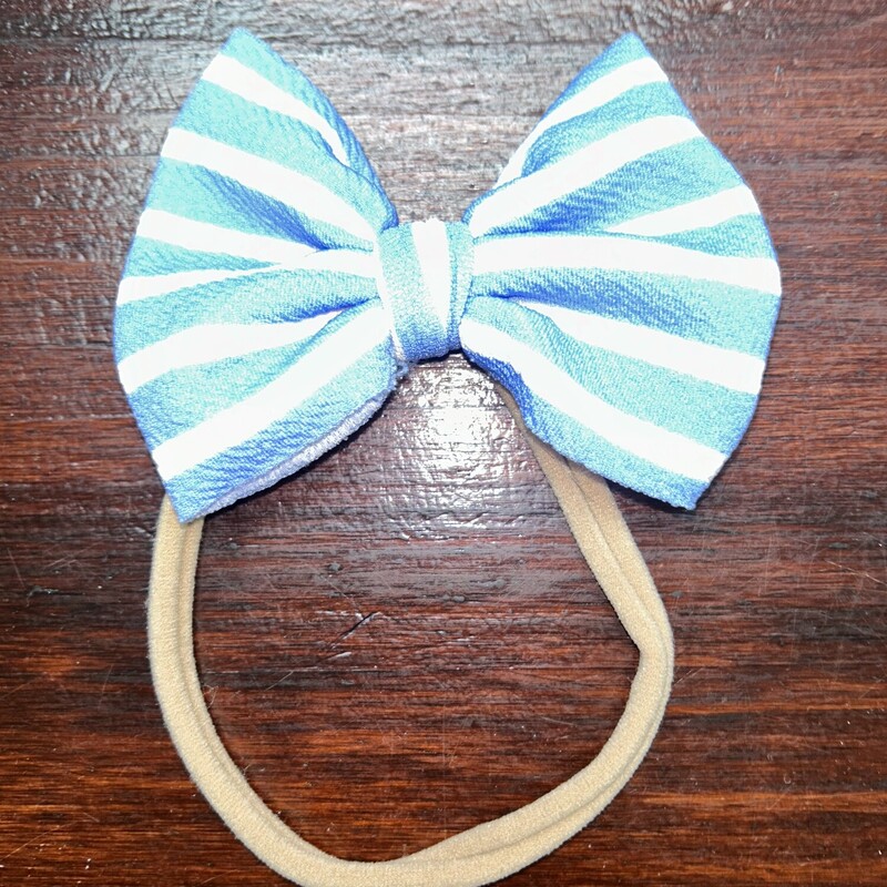 Blue Striped Bow, Blue, Size: Bows
