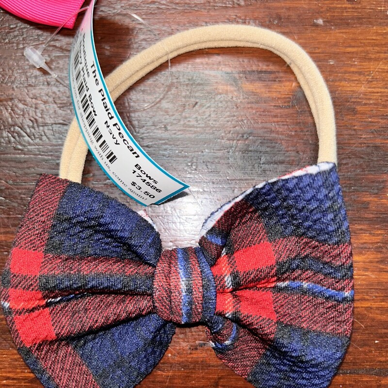 Navy Plaid Bow, Navy, Size: Bows